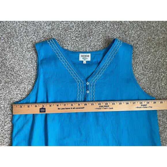 HIHO Tortola Linen Embroidered Sleeveless Top Blue Resort Coastal Scallop Large - Picture 8 of 10